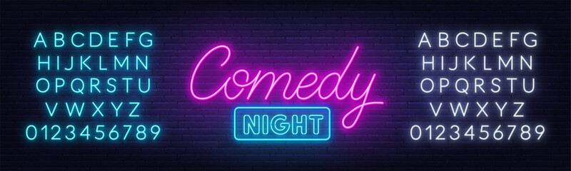 Comedy Night  Sign on brick wall background.