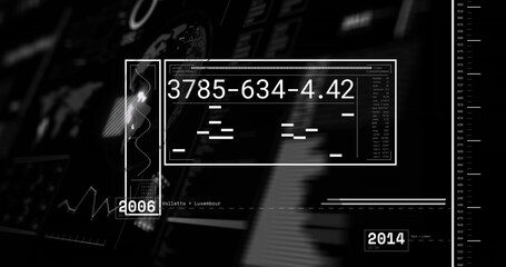 Image of financial data processing over globe and world map