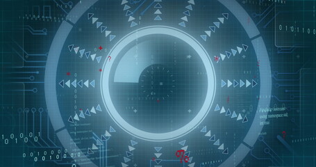 Image of round scanner and microprocessor connections against blue background
