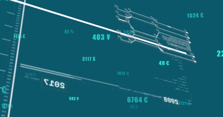 Image of interface with data processing against blue background