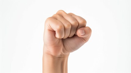 A fist is raised in the air with the letter "T" on the knuckles. Concept of strength and determination