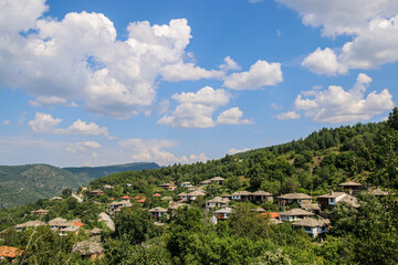 Fototapeta premium Mountain village of Leshten houses and cobbled lanes in Rhodopes of Bulgaria