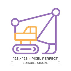 Dragline excavator two color line icon. Large heavy equipment machine. Strip mining industry. Motor vehicle bicolor outline symbol. Duotone linear pictogram. Isolated illustration. Editable stroke