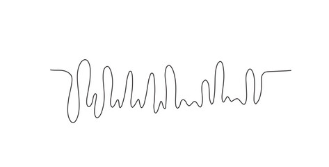 One continuous line drawing of music player soundbar with play button. Record audio and sound wave voice message in simple linear style. Editable stroke. Continuous line art drawing.	