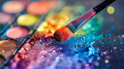 Obraz premium Makeup cosmetics on a background, reflecting a professional approach to beauty care and styling.