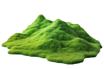 piece of land mountain, green grass isolated on transparent white background, clipping path