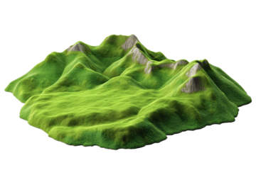 piece of land mountain, green grass isolated on transparent white background, clipping path