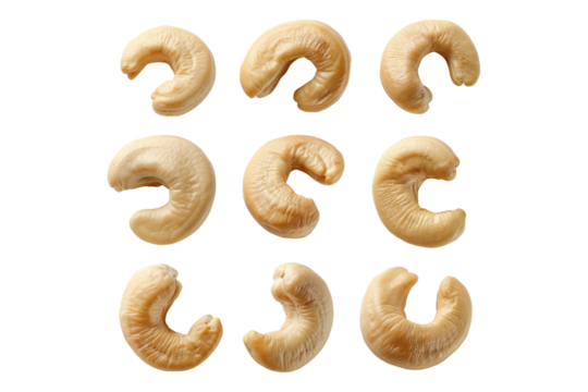 Cashew nuts set isolated on transparent background