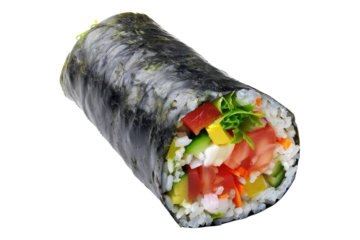 Colorful sushi burrito filled with fruits isolated on transparent background