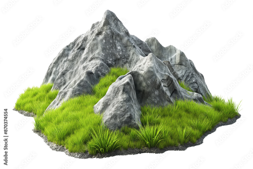 Canvas Prints piece of land mountain, green grass isolated on transparent white background, clipping path