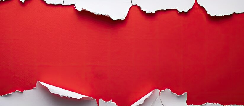 A white paper with torn edges exposing a red background and a central copy space image.