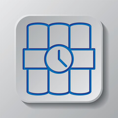 Dynamite simple icon vector. Flat design. Paper cut design. Cutted blue symbol with shadow. Gray badge button, gray background