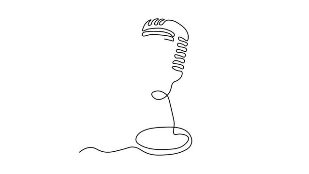 Self drawing animation one continuous line draw, logo, abstract microphone
