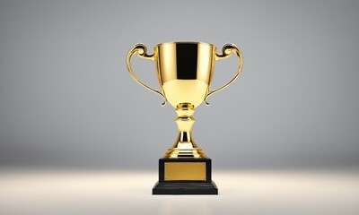 Gold trophy with black base on a white surface