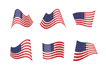 Independence day, set of united states flag usa on white background.