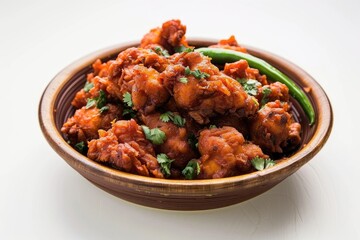 Fototapeta premium Spicy Indian chicken appetizer in a bowl selective focus.