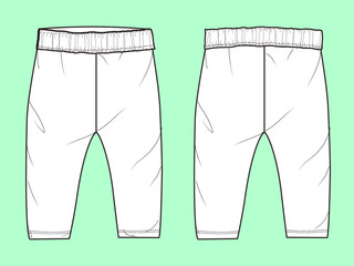 Kidswear trouser fashion flat sketch with front and back vector. 