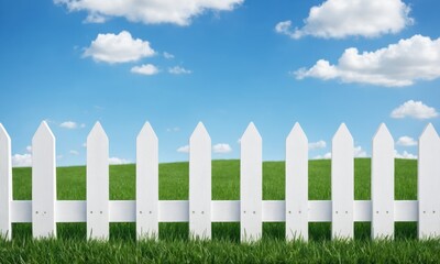 Fototapeta premium Close-up of a white fence in a grassy field