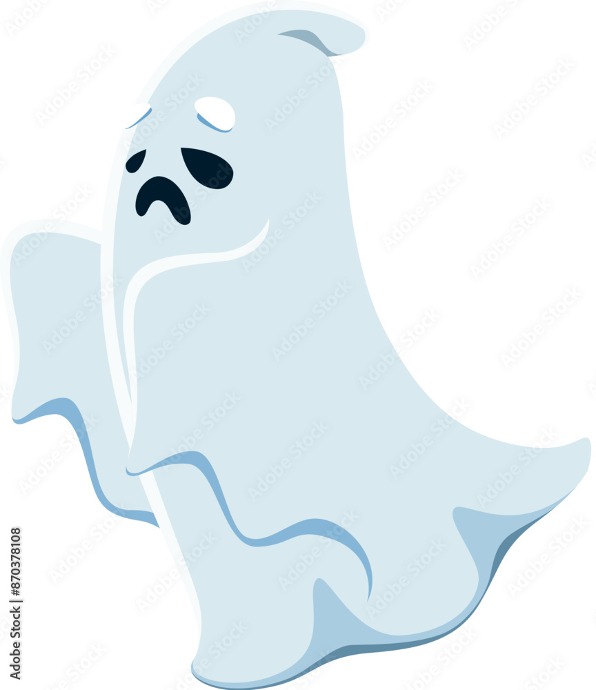 Canvas Prints Cartoon Halloween ghost character isolated vector spook. Creepy monster personage, white evil specter, floating apparition with scary or spooky facial expression. Scary bogey yell with raised hands