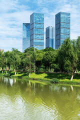 Fototapeta premium Lakeside modern office building in China