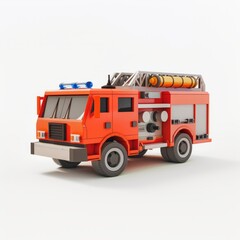 3D Render, Low Poly style of a detailed clay fire truck, on isolated white background, Generative AI