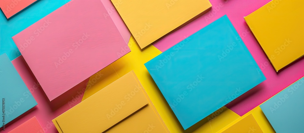 Aufkleber Flat lay mockup of business cards on a colorful background with an empty area for text, designed for customization and adding information. image with copy space