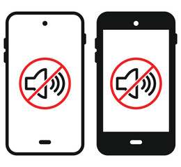 Smartphone and mobile phone with a prohibition sign, silent mode of cellphone