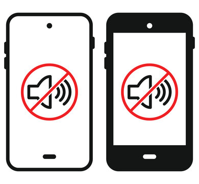 Smartphone and mobile phone with a prohibition sign, silent mode of cellphone