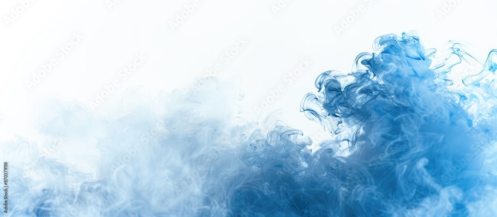Poster Blue smoke against a white backdrop with plenty of empty space for additional content like text or graphics, making it a versatile copy space image.