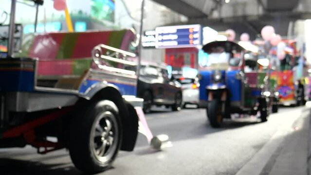 Tuk Tuk taxis in Pride Month Parade in Bangkok.