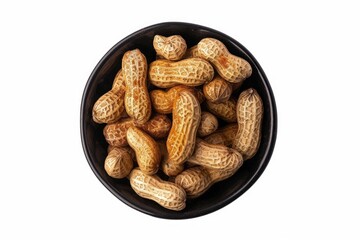 Fototapeta premium Paprika peanuts in black bowl whole and broken top view.