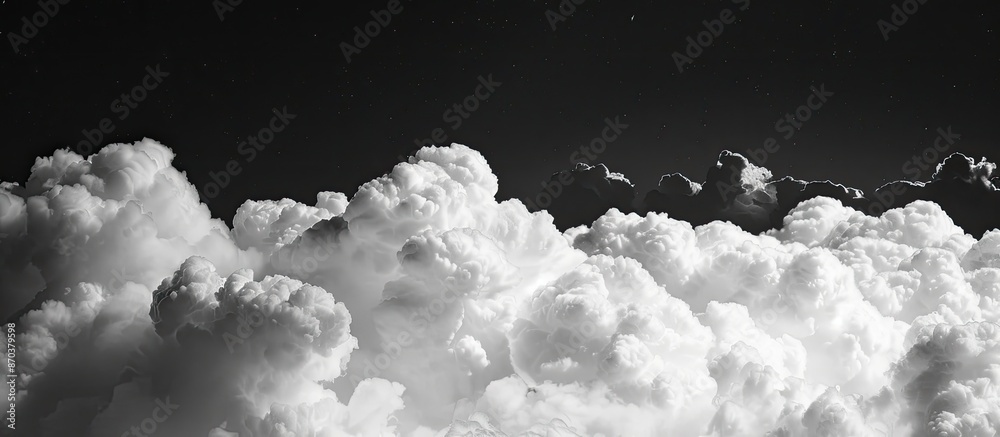 Poster A white cloud against a black backdrop forms a visually appealing layout, perfect for displaying sleek and contemporary designs, with a perfect black background for emphasizing delicate features in a