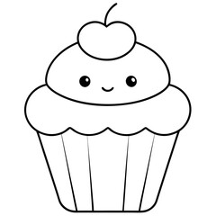 Cupcake icon vector line art silhouette illustration.