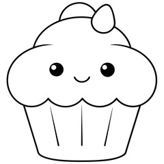 Cupcake icon vector line art silhouette illustration.