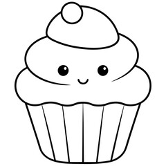 Cupcake icon vector line art silhouette illustration.