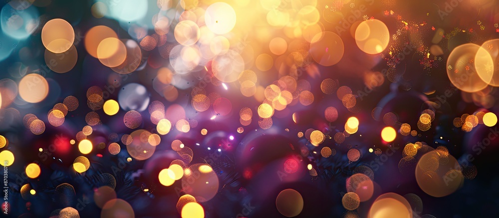 Poster Blurred background for Christmas and New Year holidays with abstract bokeh lights and shadows, offering copy space image.