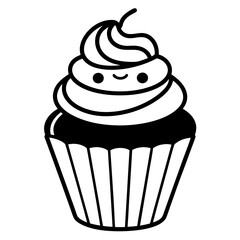 Cupcake icon vector line art silhouette illustration.