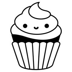 Cupcake icon vector line art silhouette illustration.