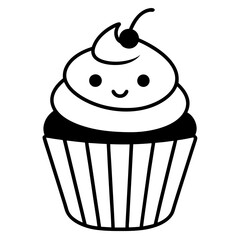 Cupcake icon vector line art silhouette illustration.