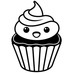 Cupcake icon vector line art silhouette illustration.