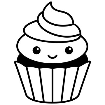 recommend clip art: Cupcake icon vector line art silhouette illustration.