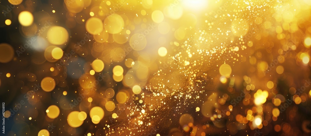 Poster Blurry golden Christmas lights with a bokeh effect in the background with copy space image suitable for holiday wallpapers and New Year's festivities.