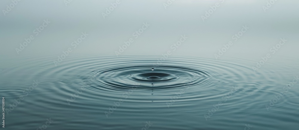 Poster a water droplet creating ripples in serene water, with copy space image.
