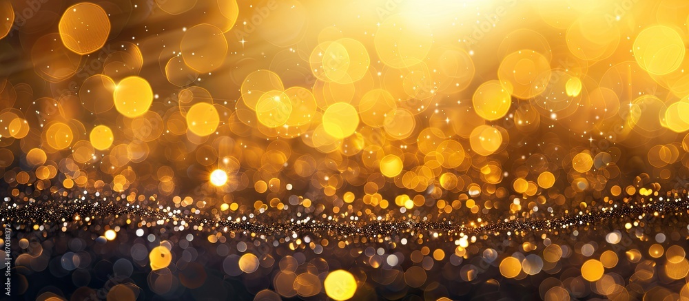 Poster Festive golden bokeh background with sparkling glitter. Copy space image.