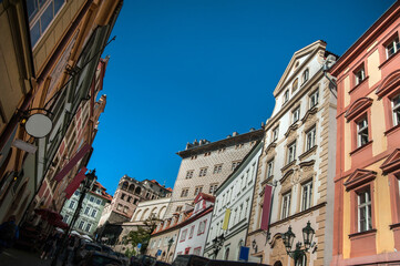 Prague, beautiful perspective of a winding Nerudova street