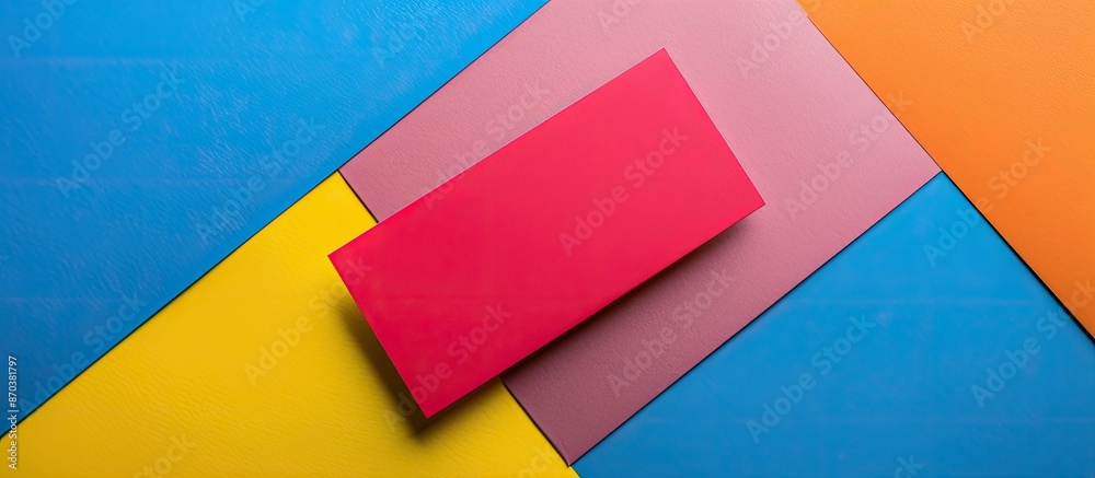 Aufkleber A blank business card mockup on a colored background in a flat lay style with designated copy space image.