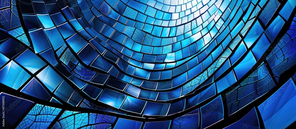 Poster Blue abstract background with mosaic pattern design and black copy space image.