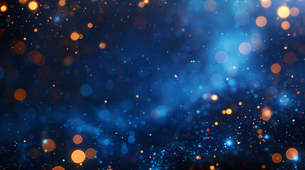 Abstract festive background with blue and orange bokeh lights creating a magical and dreamy atmosphere.