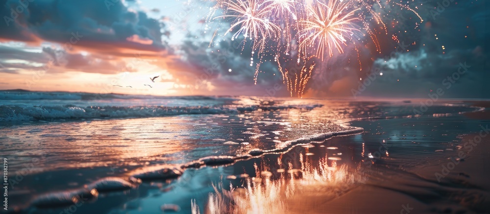 Poster Beach fireworks display with room for copy space image.