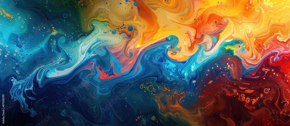 Poster abstract background created by acrylic colors swirling in water, with a copy space image.